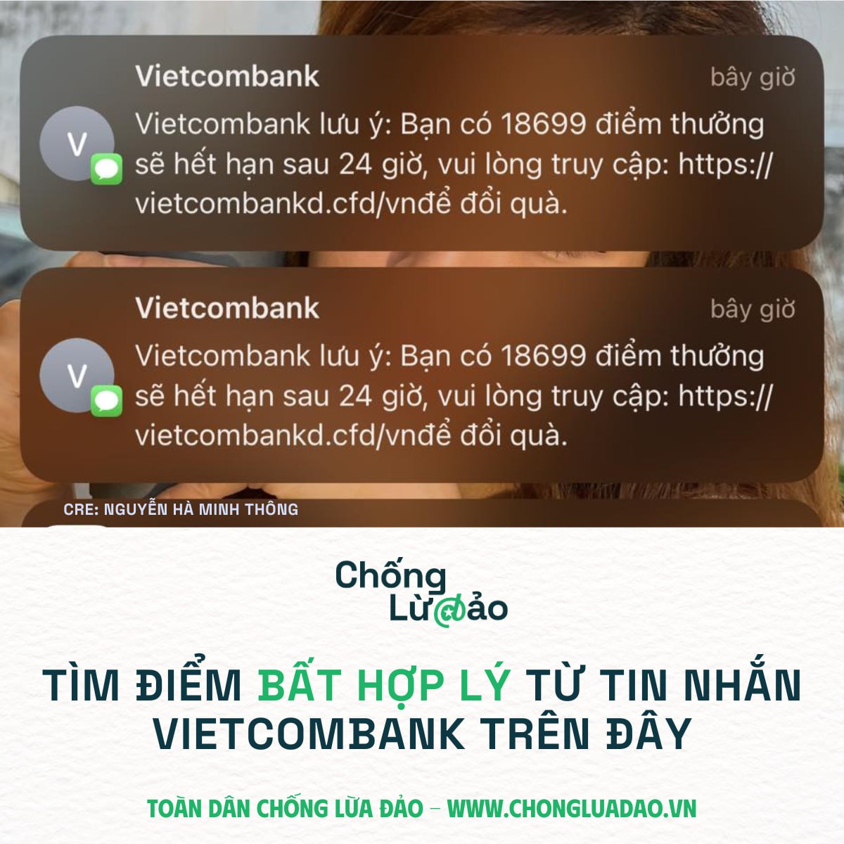 Nhận 2 tin nhắn đều cùng của ngân hàng Vietcombank, làm sao để biết tin nào là tin lừa đảo?- Ảnh 1.