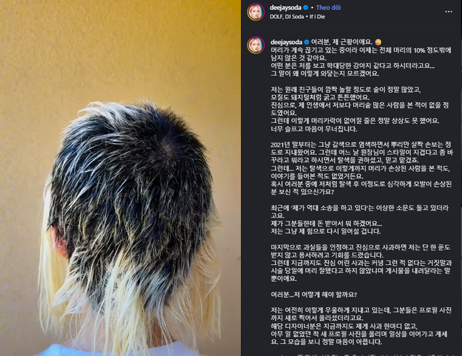 1 tháng sau sự cố kinh hoàng, nữ DJ đăng tâm thư gây sốc về chủ salon tóc và tình hình đáng quan ngại- Ảnh 1.