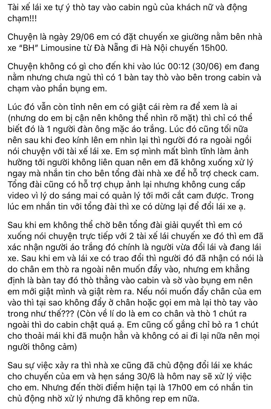 Cô gái tố bị tài xế xe giường nằm sờ vào bụng trên chuyến Đà Nẵng - Hà Nội: Chủ nhà xe làm luôn một việc- Ảnh 1.