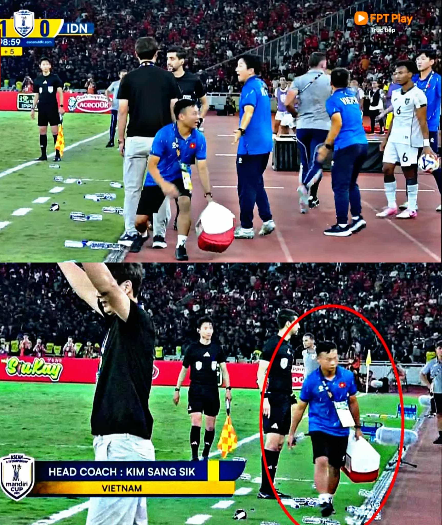 Trợ lý U23 Việt Nam bỗng nổi rần rần nhờ… xếp chai nước làm U23 Indonesia cay đắng lĩnh thẻ đỏ- Ảnh 2.