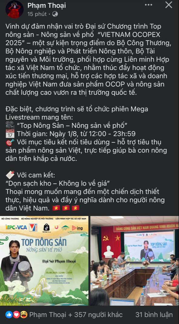 Phạm Thoại lập lờ về vai trò đại sứ bán nông sản: Tranh cãi căng đến mức nào mà phải tiếp tục 