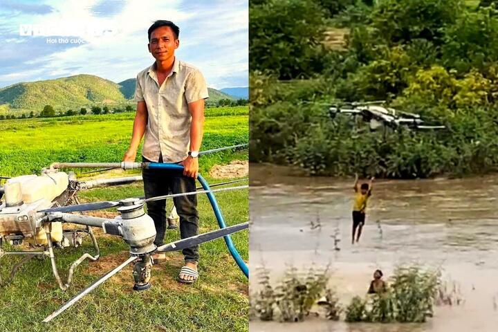 Nông dân lái drone cứu 2 em nhỏ giữa dòng nước xiết: 'Máy bay có thể mua, người không thể sống lại'- Ảnh 2.