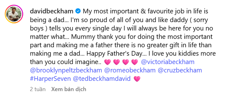 Tình hình nha Beckham dạo này: Bố tag hết mình, con 
