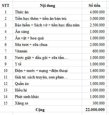 Bảng chi tiêu trị giá 22 triệu đồng bị chê tơi tả- Ảnh 1.