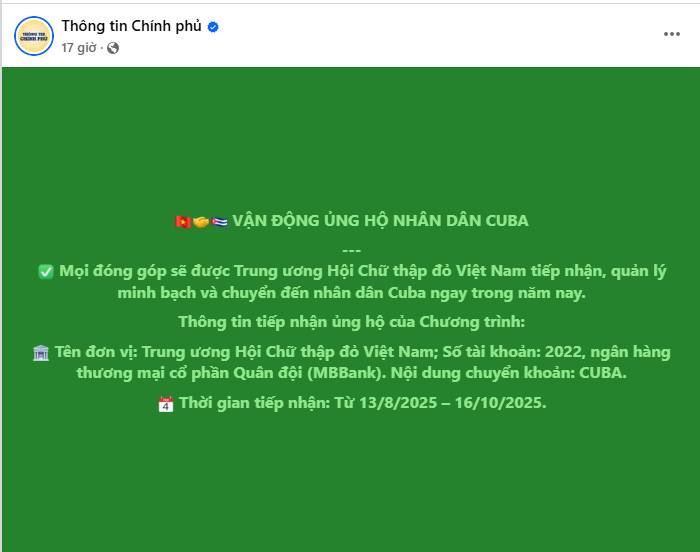 Lời kêu gọi ủng hộ nhân dân Cuba lay động triệu trái tim người Việt: 