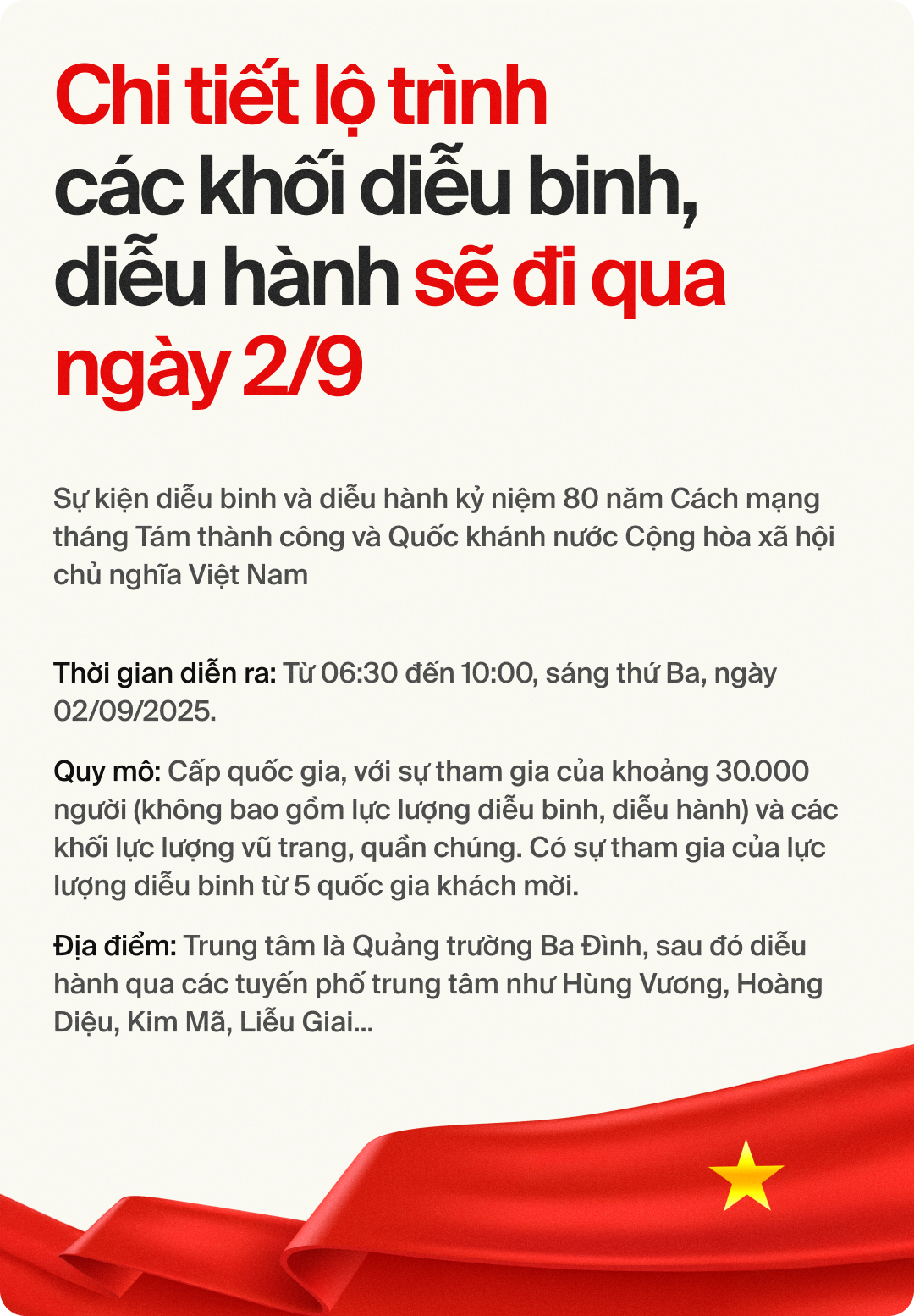 [INFOGRAPHIC] Toàn cảnh các tuyến đường diễu binh, diễu hành ngày Quốc khánh 2/9 - Xem để không bỏ lỡ- Ảnh 2.