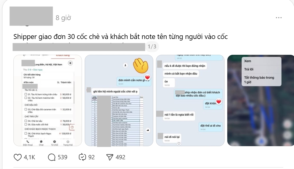 Đặt 30 cốc chè 1 đơn, bắt ghi tên từng người lên cốc: Drama giới shipper khiến dân mạng bật chế độ "mỏ hỗn"- Ảnh 1.
