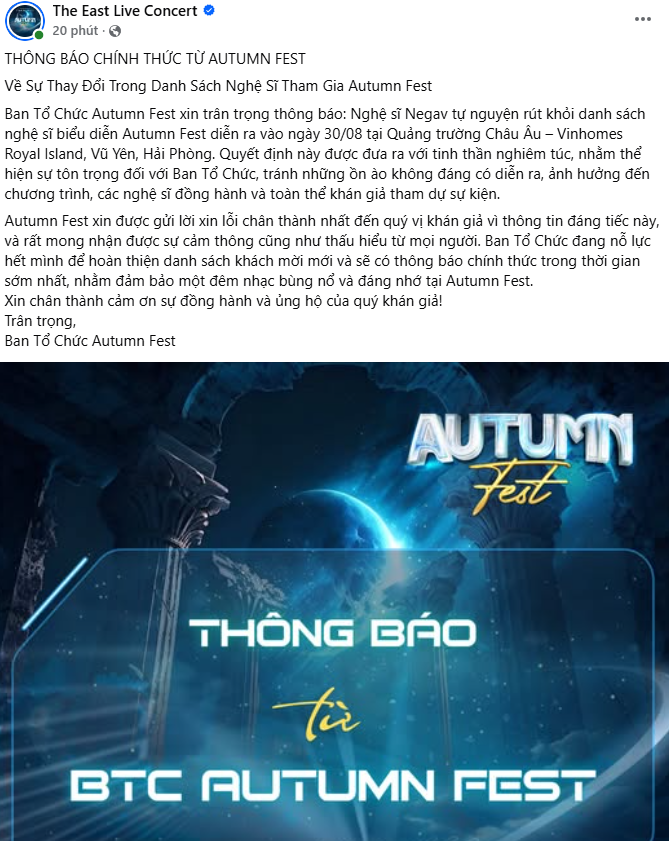 BTC Autumn Fest tại Hải Phòng: Negav tự nguyện rút khỏi danh sách biểu diễn- Ảnh 2.