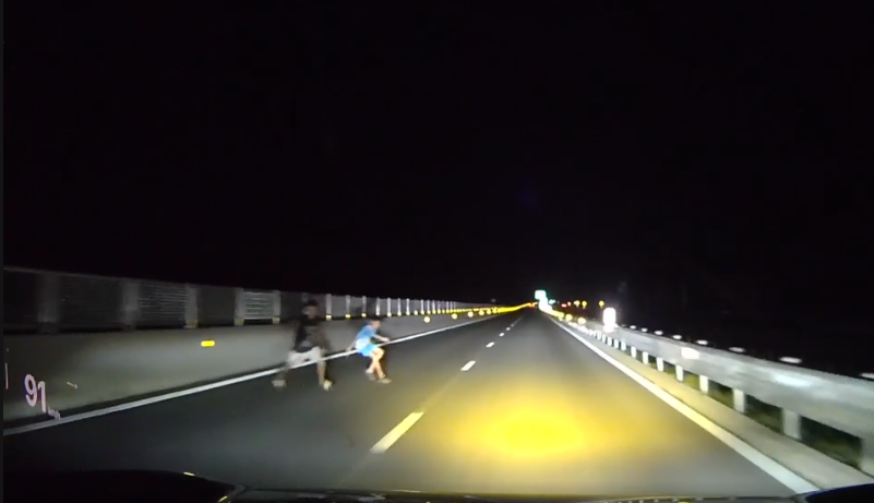 Thót tim khoảnh khắc 2 "bóng ma" bất ngờ băng ngang cao tốc Vạn Ninh - Cam Lộ- Ảnh 1.