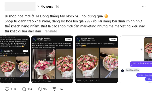 Khách ấm ức tố shop hoa tươi Hà Nội "treo đầu dê bán thịt chó", còn bị shop block vì… bóc phốt đúng quá!- Ảnh 1.