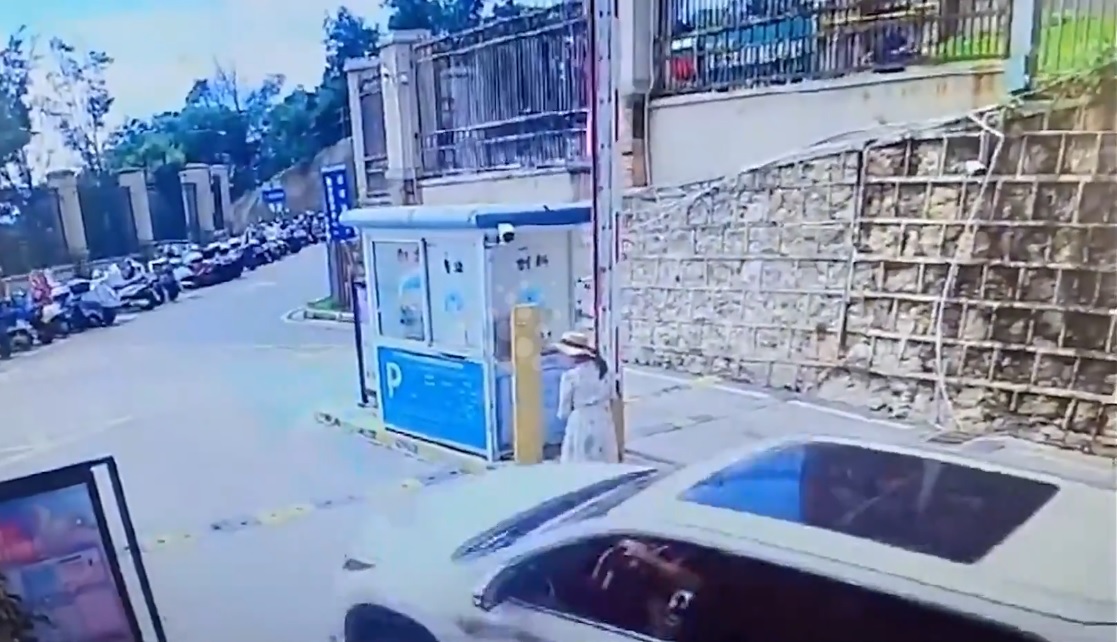 Người phụ nữ cố tình dùng vai đẩy rào chắn để ô tô trốn phí- Ảnh 1.