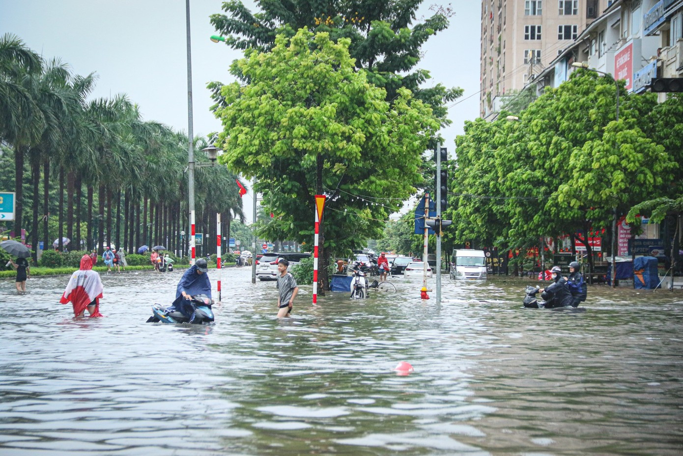 Nhiều khu chung cư Hà Nội thành "ốc đảo" sau mưa lớn, dân dựng đập ngăn nước tràn vào hầm- Ảnh 5.