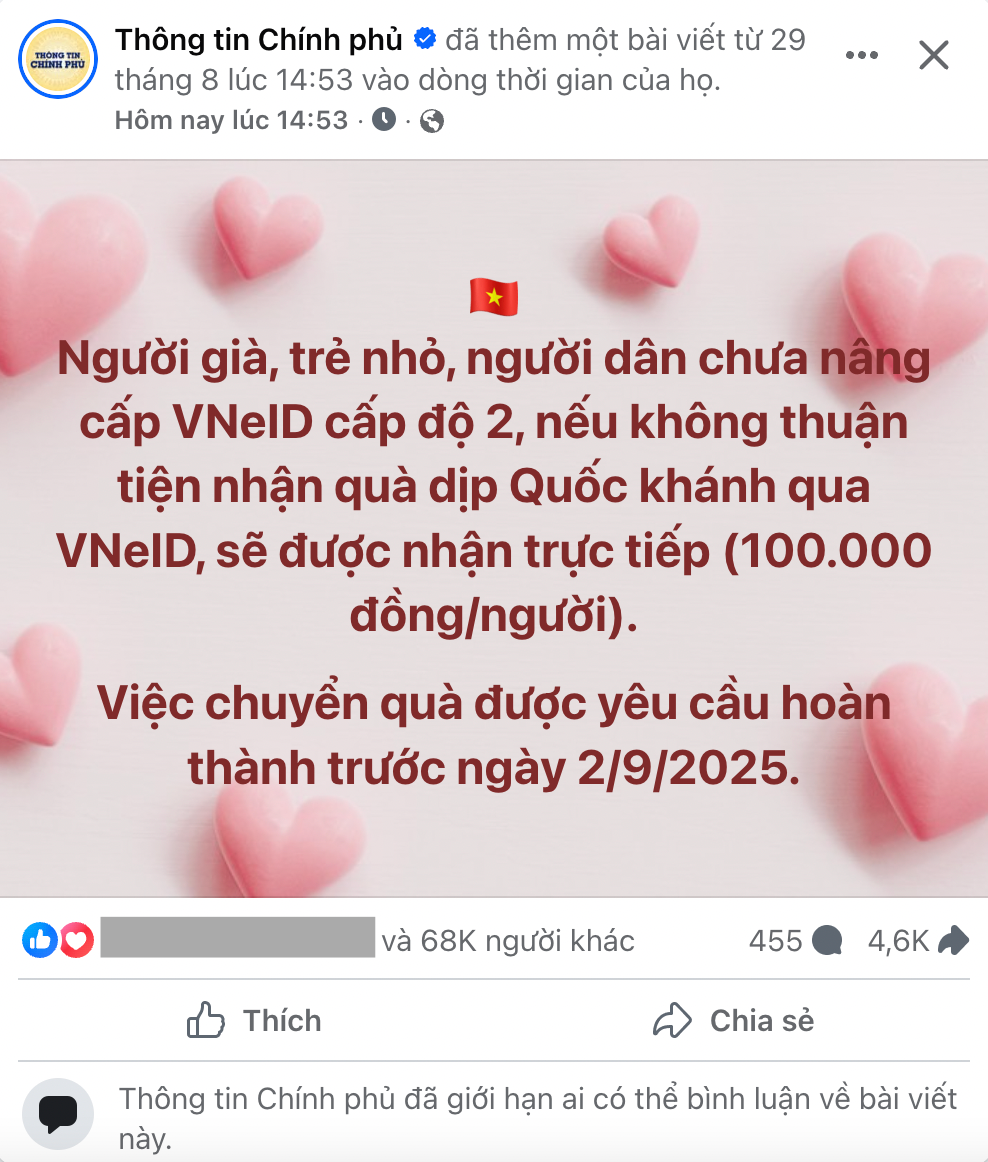 Người già, trẻ nhỏ, người chưa nâng cấp VNeID cấp 2 nhận 100.000 đồng quà Tết Độc lập bằng cách nào?- Ảnh 1.