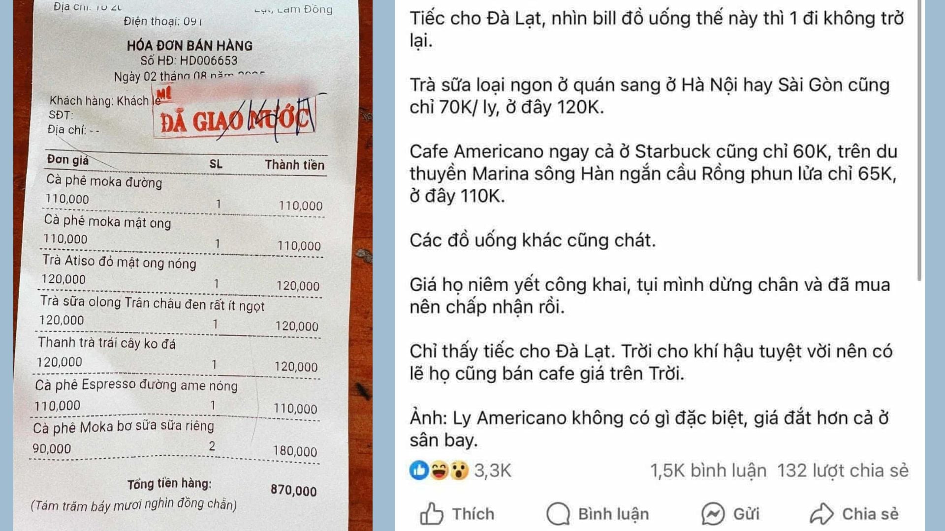 Du khách bất bình với giá cà phê 100.000 đồng ở Đà Lạt, lãnh đạo phường lên tiếng- Ảnh 1.