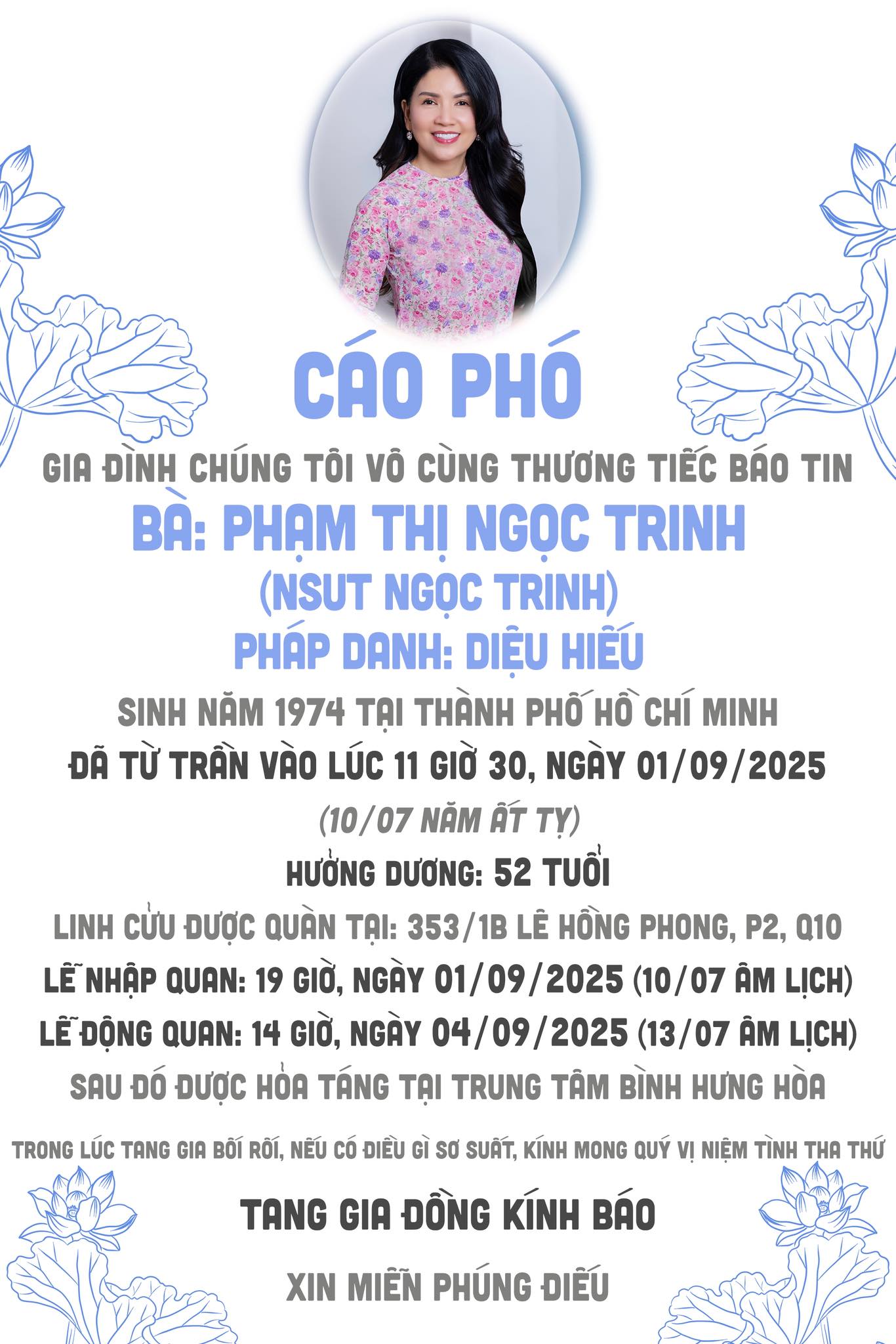 Diễn viên Ngọc Trinh (Mùi Ngò Gai) đột ngột qua đời ở tuổi 52- Ảnh 1.