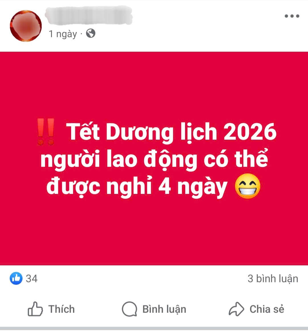 Xôn xao thông tin Tết Dương lịch 2026 được nghỉ 4 ngày- Ảnh 1.