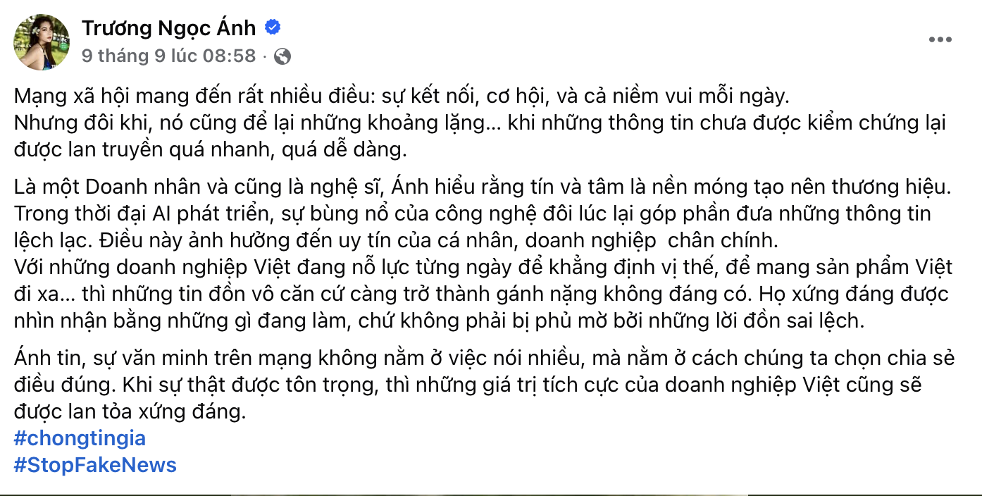 Trương Ngọc Ánh, Minh Tiệp, Lý Quí Khánh và nhiều KOLs lan toả thông điệp