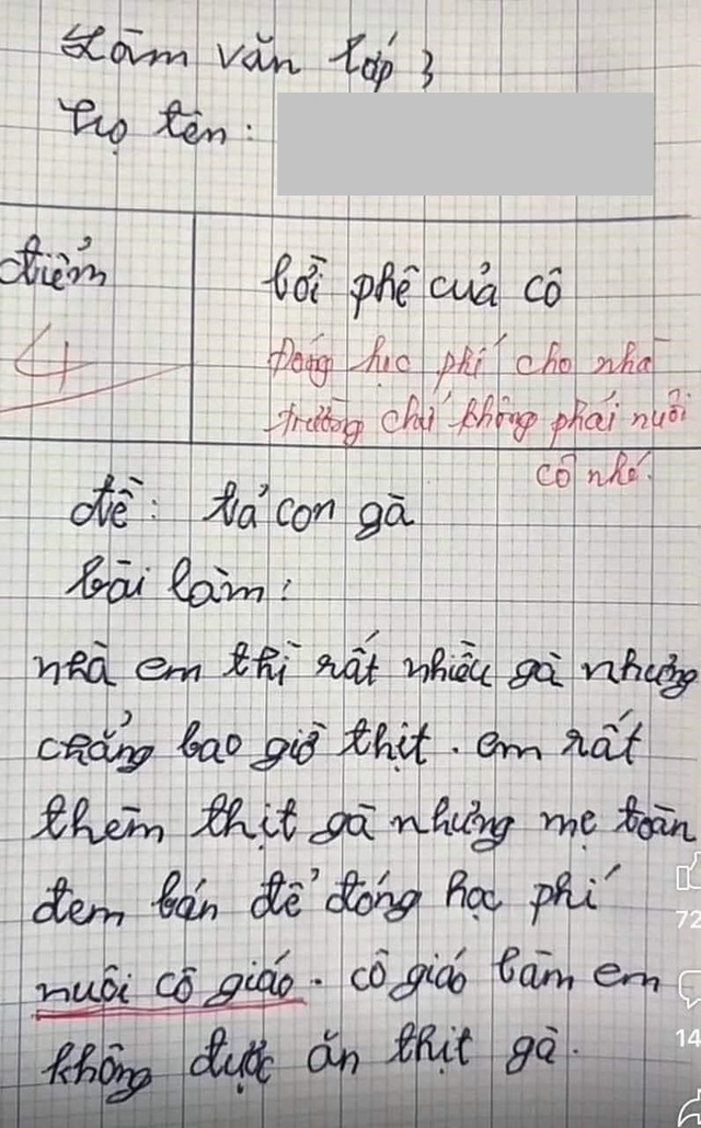 Học sinh lớp 3 viết văn tả gà, cô cho 4 điểm kèm lời phê: Lý do đằng sau khiến khán giả sửng sốt- Ảnh 1.