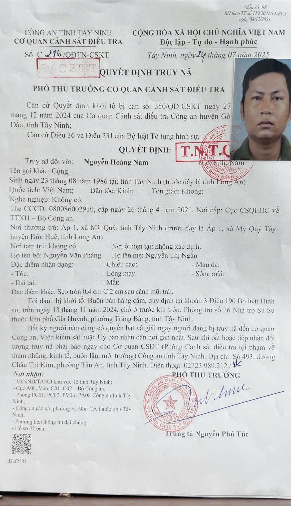 Truy nã đặc biệt Nguyễn Hoàng Nam buôn bán hàng cấm- Ảnh 1.