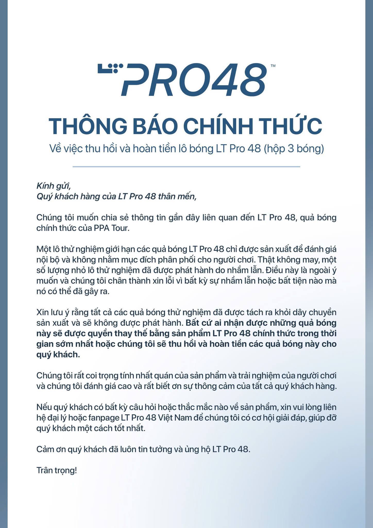 Netizen chỉ ra 8 điểm chưa thuyết phục trong th&ocirc;ng b&aacute;o thu hồi b&oacute;ng pickleball LT Pro 48 giữa drama b&oacute;ng &ldquo;fake&rdquo;- Ảnh 1.