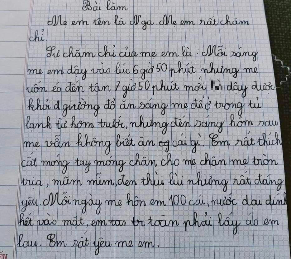 B&agrave;i văn tả "mẹ Nga" h&agrave;i hết cỡ: Mẹ dậy l&uacute;c 6h50 ph&uacute;t nhưng uốn &eacute;o... Ch&acirc;n mẹ mũm mĩm, đen th&ugrave;i l&ugrave;i nhưng rất đ&aacute;ng y&ecirc;u- Ảnh 1.