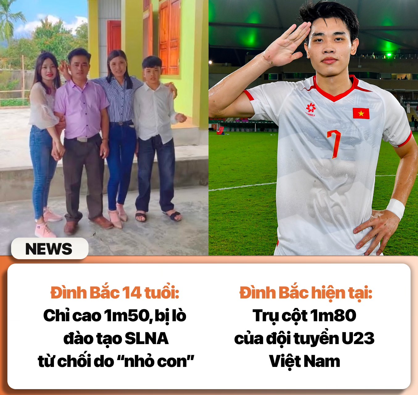 Đ&igrave;nh Bắc năm 14 tuổi 1m50 bị l&ograve; SLNA loại v&igrave; 