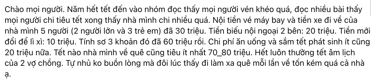 Xem c&aacute;c gia đ&igrave;nh dự tr&ugrave; ti&ecirc;u Tết m&agrave; "to&aacute;t mồ h&ocirc;i", c&oacute; nh&agrave; mới tạm t&iacute;nh đ&atilde; l&ecirc;n đến 142 triệu, thấy m&agrave; đau tim d&ugrave;m- Ảnh 1.