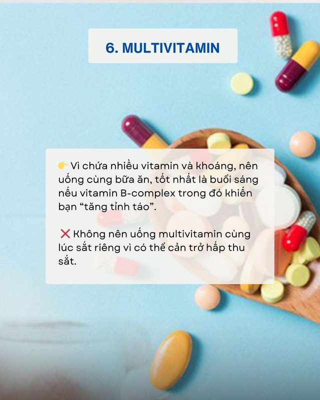 Uống vitamin cả năm trời vẫn kh&ocirc;ng hiệu quả - c&oacute; thể bạn đ&atilde; uống sai: Thời gian tốt nhất trong ng&agrave;y để d&ugrave;ng từng loại vitamin- Ảnh 6.