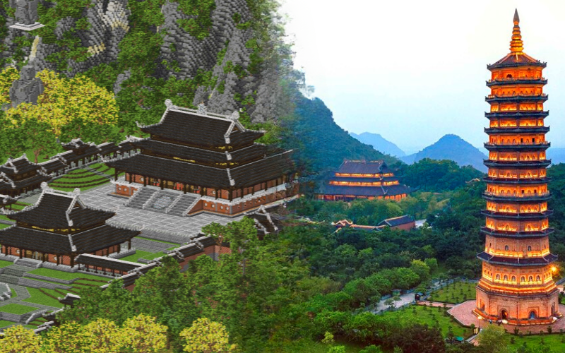 Ch&ugrave;a B&aacute;i Đ&iacute;nh "g&acirc;y b&atilde;o" to&agrave;n cầu khi xuất hiện lộng lẫy trong game Minecraft, gi&uacute;p đội ngũ Việt Nam gi&agrave;nh ng&ocirc;i V&ocirc; địch thế giới- Ảnh 1.