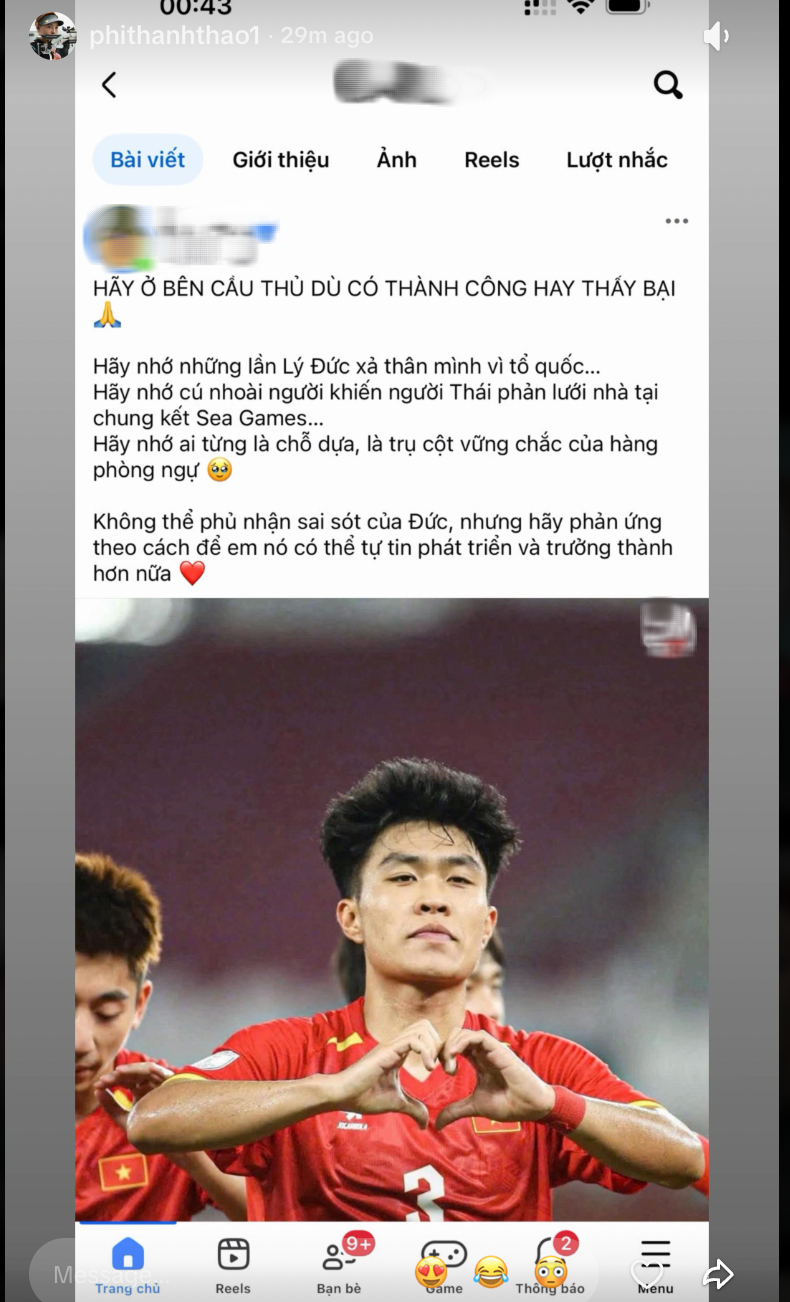 Hotgirl bắn s&uacute;ng Ph&iacute; Thanh Thảo b&ecirc;nh vực L&yacute; Đức giữa b&atilde;o chỉ tr&iacute;ch v&igrave; chiếc thẻ đỏ trận U23 Việt Nam thua đau- Ảnh 2.