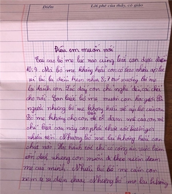 Bức thư cậu b&eacute; ở H&agrave; Nội khiến nhiều người giật m&igrave;nh: "Bố mẹ nghĩ thế l&agrave; qu&aacute; sai rồi... đấy ch&iacute;nh l&agrave; &aacute;p lực lớn nhất của con"- Ảnh 1.