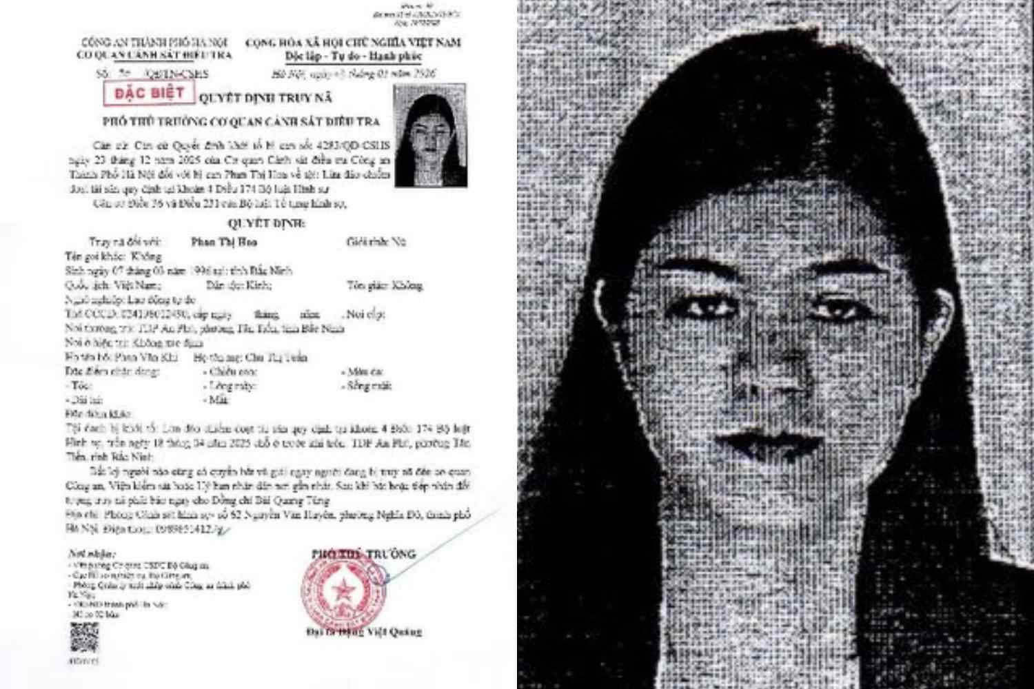 Truy n&atilde; quản l&yacute; Phan Thị Hoa sinh năm 1996- Ảnh 1.