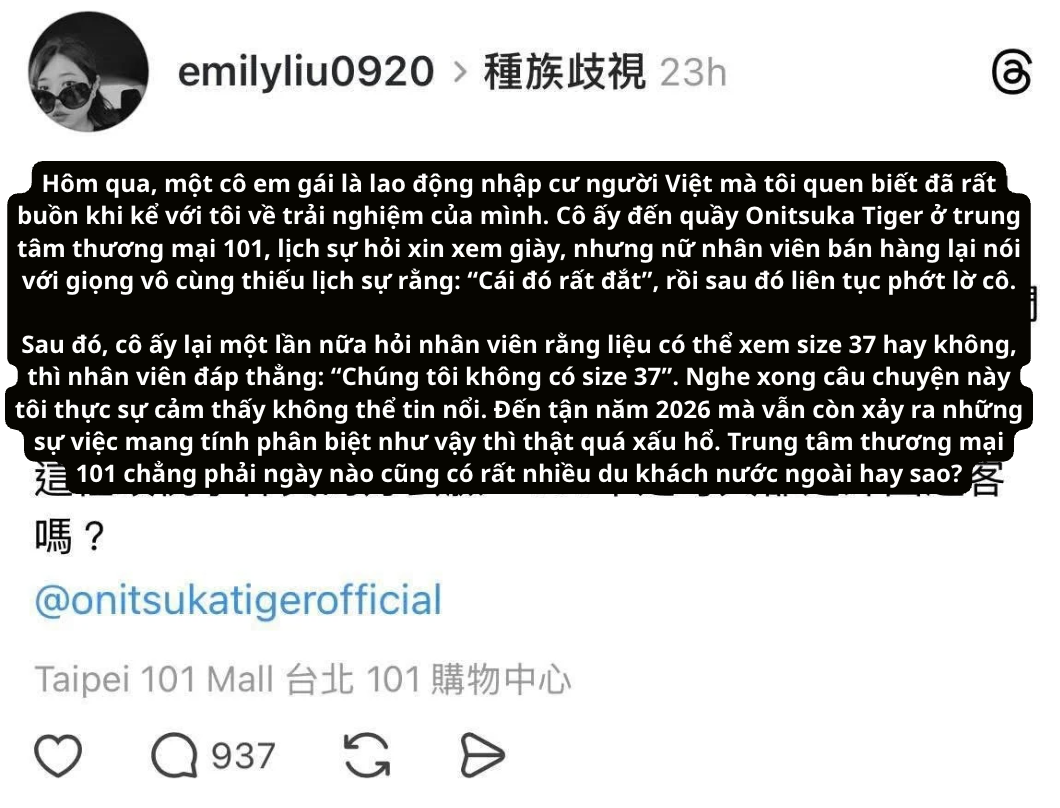 Onitsuka Tiger Đ&agrave;i Loan (Trung Quốc) bị tố xem thường kh&aacute;ch Việt, chủ tịch to&agrave; nh&agrave; Taipei 101 phải đ&iacute;ch th&acirc;n xử l&yacute;- Ảnh 2.