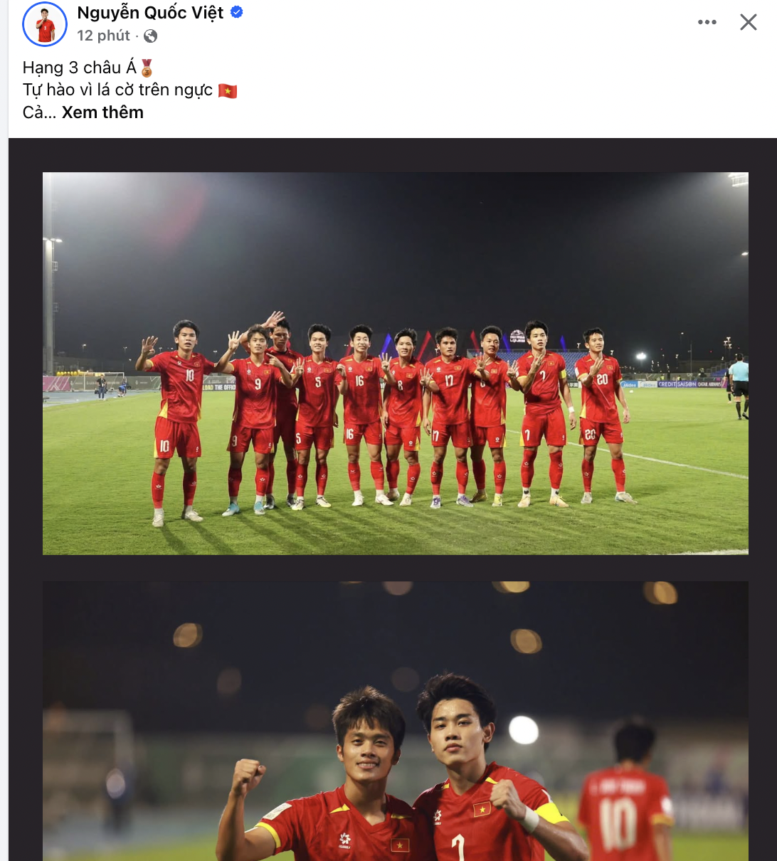 "Đ&atilde; qu&aacute; Việt Nam ơi": U23 Việt Nam ăn mừng rộn r&agrave;ng MXH sau khi gi&agrave;nh HCĐ U23 ch&acirc;u &Aacute;- Ảnh 1.