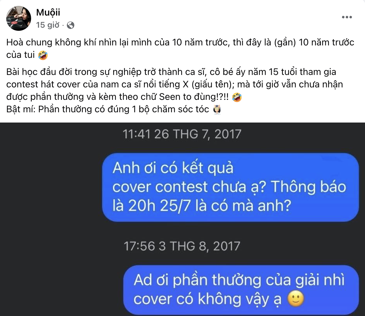 Một nữ ca sĩ “bóc phốt” bị đàn anh “quỵt” giải thưởng, netizen gọi tên Erik nhờ 1 chi tiết