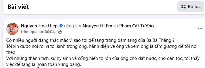 B&aacute; Thắng l&ecirc;n tiếng về 4 điều bị b&agrave;n t&aacute;n trong đ&aacute;m tang cha, diễn vi&ecirc;n H&ograve;a Hiệp cũng đăng status n&oacute;i r&otilde;- Ảnh 4.