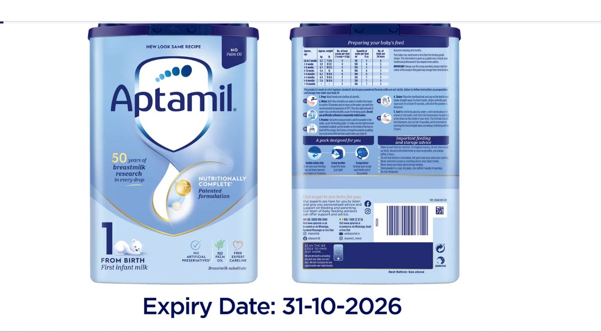 Hướng dẫn phân biệt các dòng sữa Aptamil Anh: Đâu là loại bị thu hồi?- Ảnh 1. Hướng dẫn phân biệt các dòng sữa Aptamil Anh: Đâu là loại bị thu hồi?- Ảnh 1.