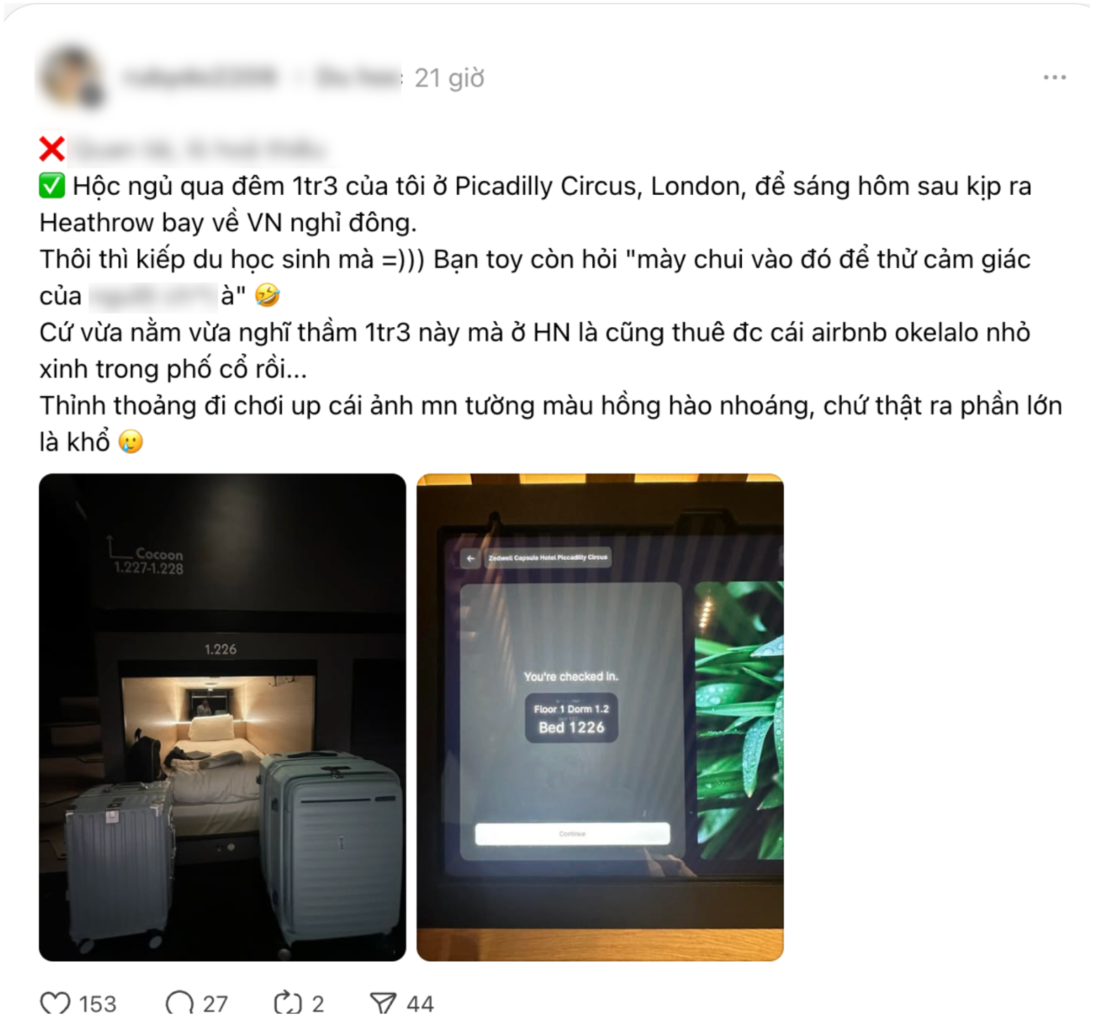 Kh&aacute;ch Việt hoảng hồn khi nhận ph&ograve;ng kh&aacute;ch sạn 1,3 triệu tại London, v&igrave; sao?- Ảnh 1.