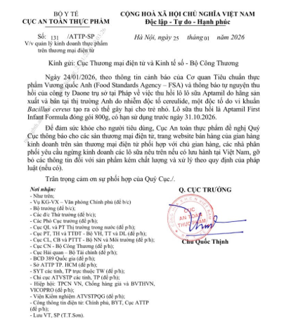 KHẨN - Bộ Y tế cảnh b&aacute;o n&oacute;ng về sản phẩm sữa c&ocirc;ng thức Aptamil Infant Formula 800g- Ảnh 2.