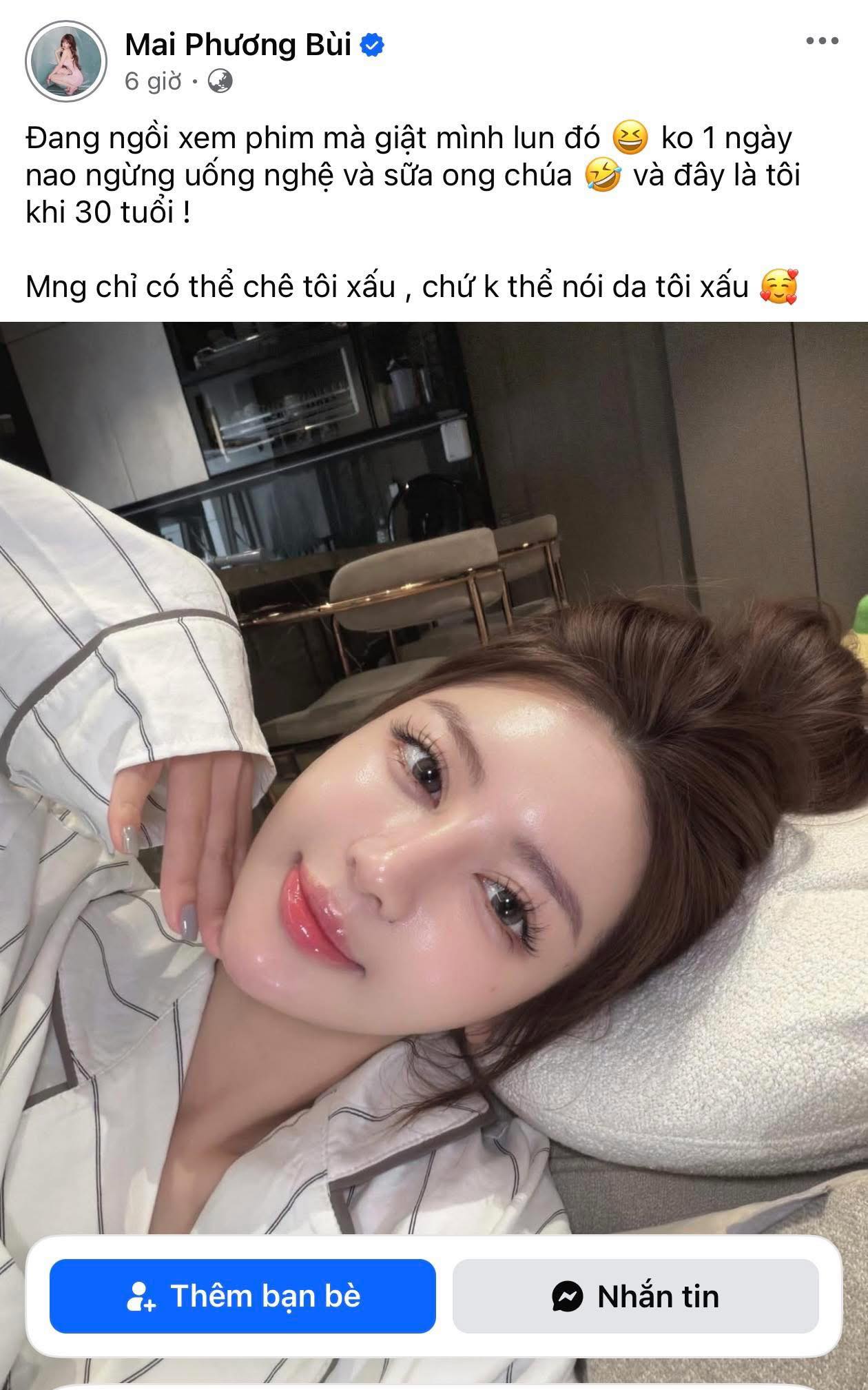 "Tr&ugrave;m affiliate" Mai Phương B&ugrave;i bị tố quảng c&aacute;o lố, "ti&ecirc;m tế b&agrave;o gốc nhưng n&oacute;i da đẹp nhờ uống nghệ v&agrave; sữa ong ch&uacute;a"- Ảnh 1.