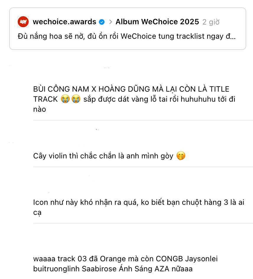 H&eacute; lộ tracklist album WeChoice Awards 2025: Loạt tổ hợp đỉnh cao, d&acirc;n mạng thay nhau &ldquo;manifest&rdquo;- Ảnh 4.