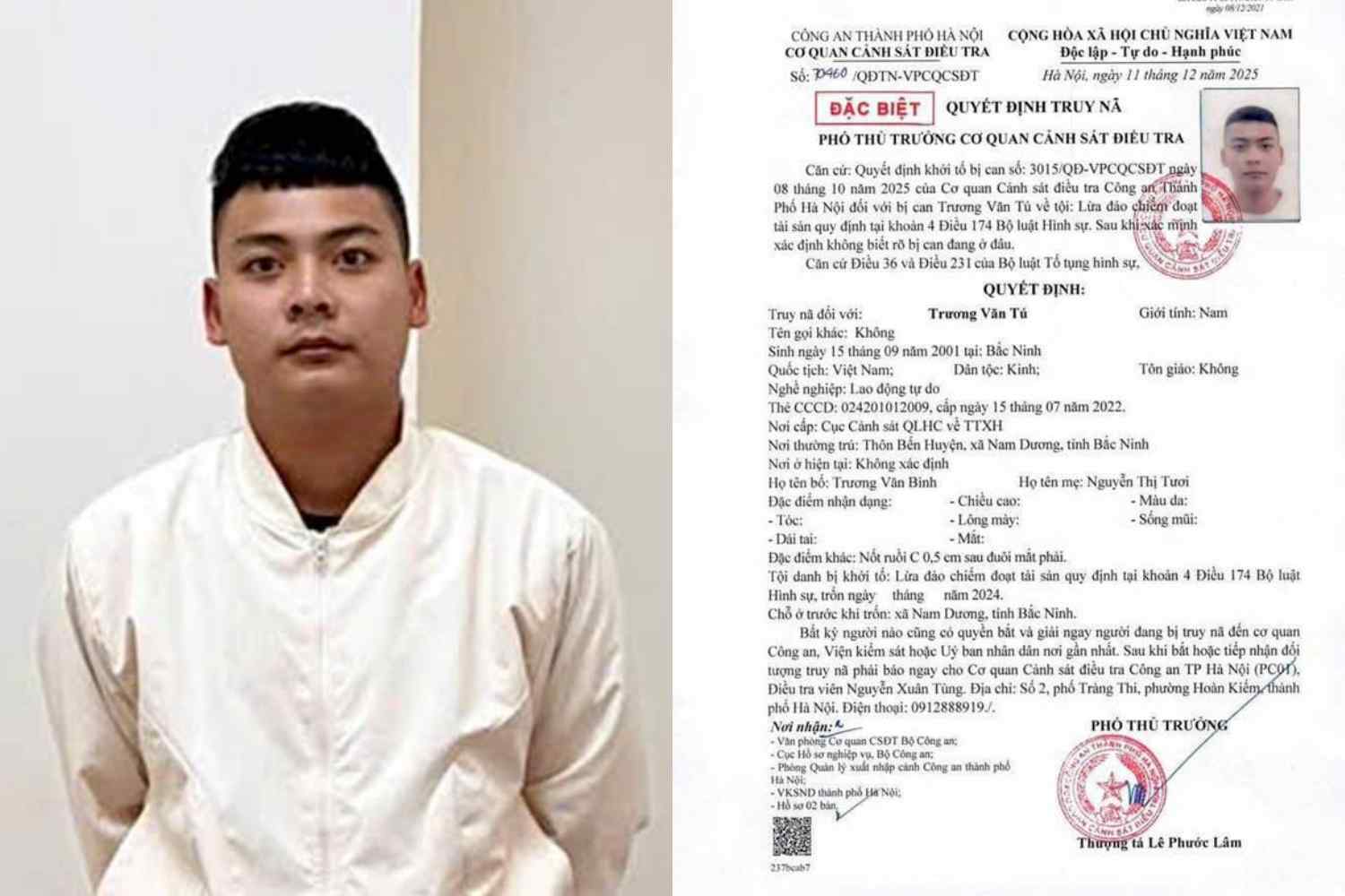 Trương Văn Tú sinh năm 2001 ra đầu thú- Ảnh 1. Trương Văn Tú sinh năm 2001 ra đầu thú- Ảnh 1.