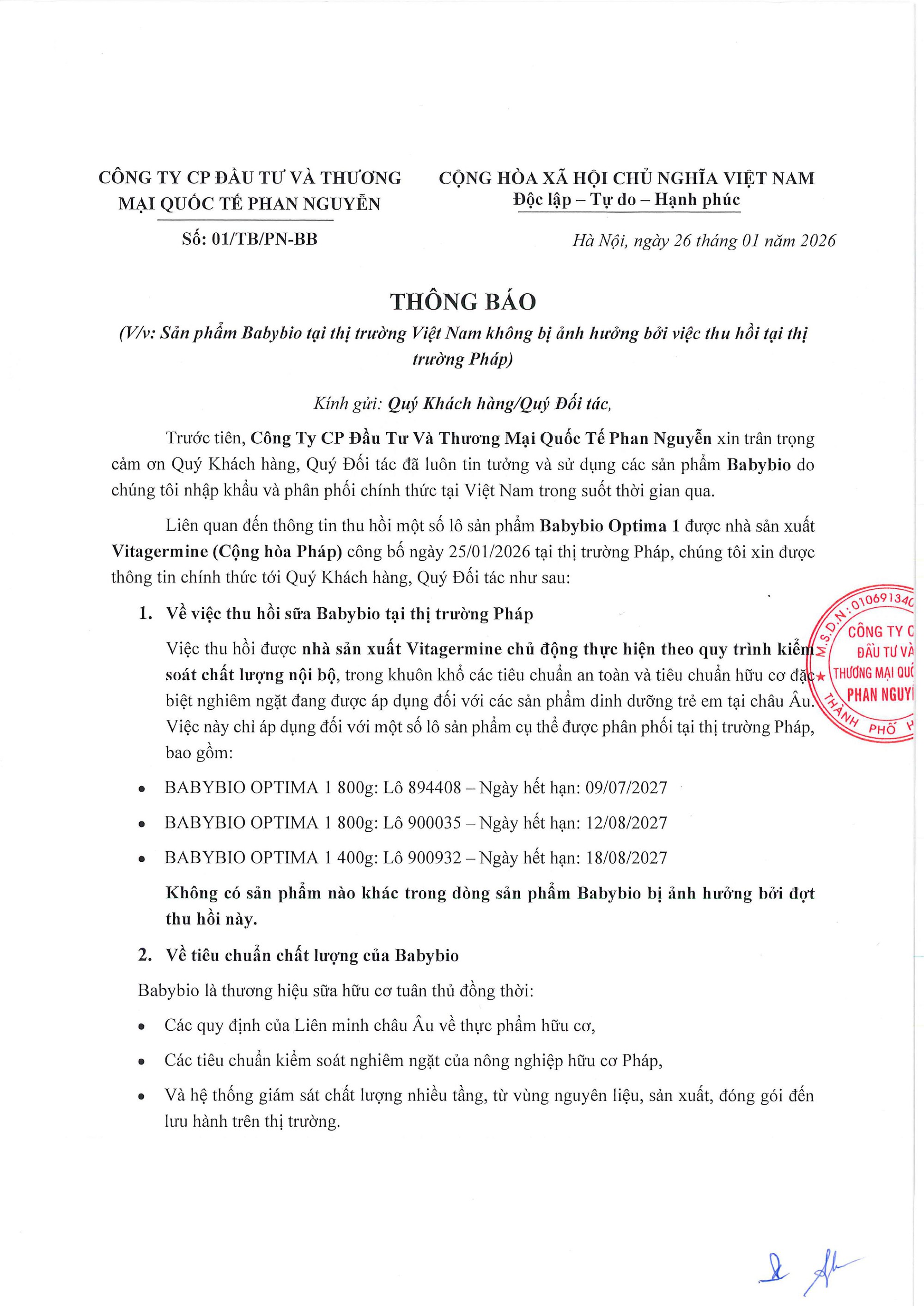 Vụ sữa Pháp Babybio thu hồi khẩn cấp vì nghi nhiễm độc tố: Đơn vị nhập khẩu về Việt Nam nói gì?- Ảnh 2. Vụ sữa Pháp Babybio thu hồi khẩn cấp vì nghi nhiễm độc tố: Đơn vị nhập khẩu về Việt Nam nói gì?- Ảnh 2.