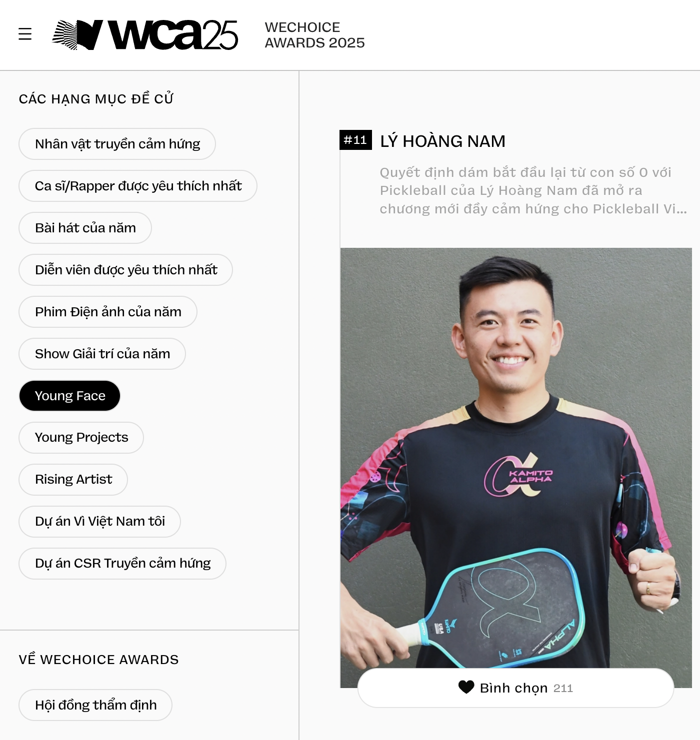 Ho&agrave;ng Đức chạm tr&aacute;n Quang Thuấn, L&yacute; Ho&agrave;ng Nam tại hạng mục Young Face WeChoice Awards 2025: D&agrave;n sao thể thao cạnh tranh từng vote- Ảnh 2.