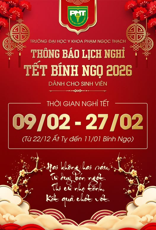 Thông báo nghỉ Tết LẠ nhất mùa Xuân 2026: "Tắt đèn sách vở" - ĐH Y khoa Phạm Ngọc Thạch gây sốt!- Ảnh 2. Thông báo nghỉ Tết LẠ nhất mùa Xuân 2026: "Tắt đèn sách vở" - ĐH Y khoa Phạm Ngọc Thạch gây sốt!- Ảnh 2.