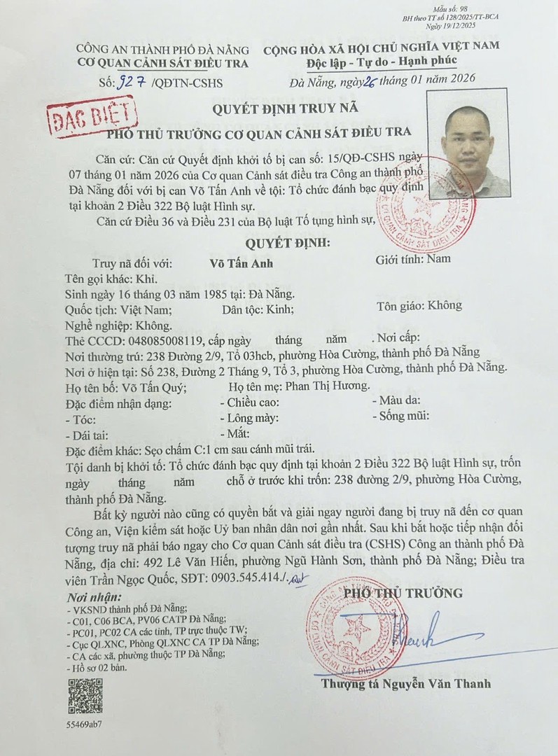 Truy n&atilde; loại &ldquo;Đặc biệt&rdquo; V&otilde; Tấn Anh- Ảnh 1.