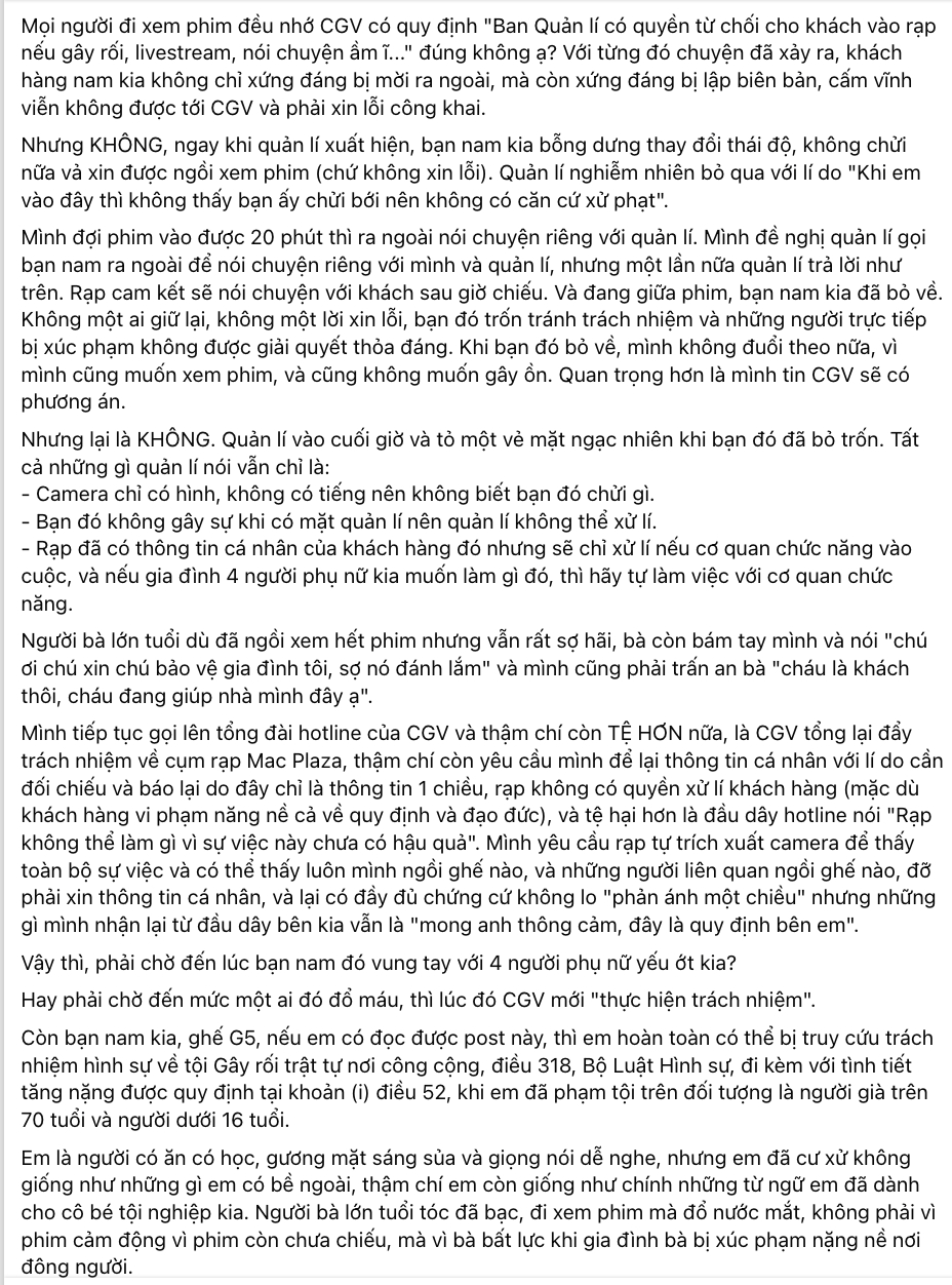 CGV Việt Nam n&oacute;i g&igrave; sau khi bị tố thiếu tr&aacute;ch nhiệm vụ đe doạ đ&aacute;nh người trong rạp H&agrave; Nội?- Ảnh 2.