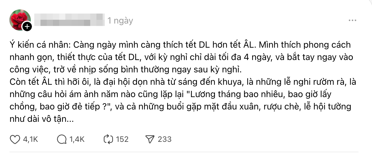 "C&agrave;ng ng&agrave;y c&agrave;ng th&iacute;ch Tết Dương lịch hơn l&agrave; Tết &Acirc;m lịch&rdquo;: 1 ph&aacute;t biểu k&eacute;o cả ngh&igrave;n người v&agrave;o cuộc- Ảnh 1.