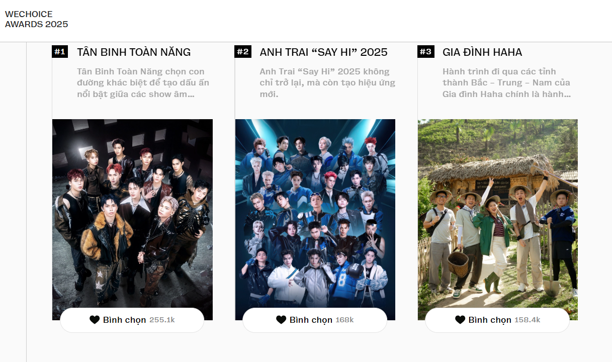 Cập nhật cuộc đua gameshow cực hot tại WeChoice: Hé lộ cái tên tạm dẫn đầu, show có Trấn Thành, Trường Giang đang ở đâu?- Ảnh 2. Cập nhật cuộc đua gameshow cực hot tại WeChoice: Hé lộ cái tên tạm dẫn đầu, show có Trấn Thành, Trường Giang đang ở đâu?- Ảnh 2.