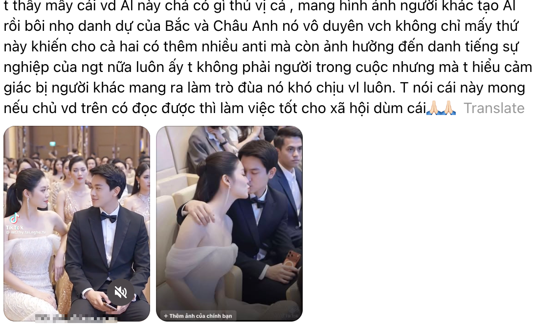 "Khó chịu vô cùng" với loạt ảnh, video AI gán ghép Đình Bắc và Á hậu Châu Anh để câu view- Ảnh 2. "Khó chịu vô cùng" với loạt ảnh, video AI gán ghép Đình Bắc và Á hậu Châu Anh để câu view- Ảnh 2.